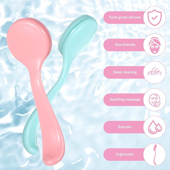 4 Pack Silicone Manual Facial Cleansing Brush, Skin Friendly Waterproof Face Cleaning Scrubber Exfoliator Brush for Blackheads Whiteheads Makeup Residues Removal (Blue, Pink)