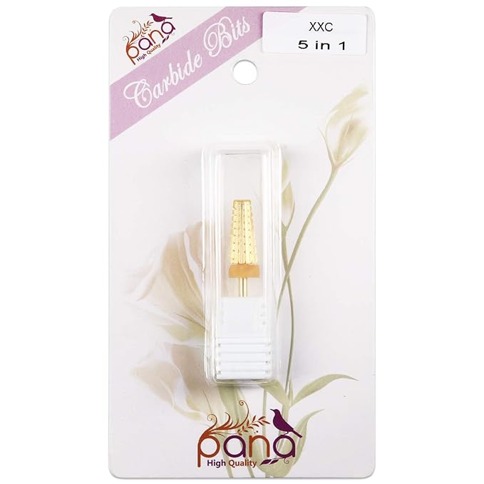 PANA 3/32" Shank 5-in-1 Nail Carbide Bit - (Triple Coarse - 2X Coarse Grit, Gold) - Two Way Rotate use for Both Left and Right Handed Fast remove Acrylic or Hard Gel Machine