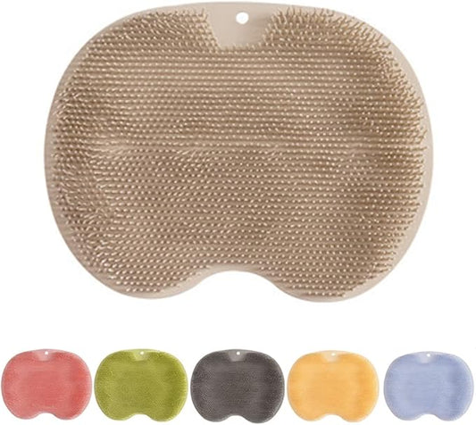 Silicone Shower Foot Scrubber Mat, 2025 New Shower Foot Back Scrubber Massage Pad Back Cleaning Pad, Upgrade Shower Foot Scrubber Mat with Non-Slip Suction Cups Back Bath (Khaki)