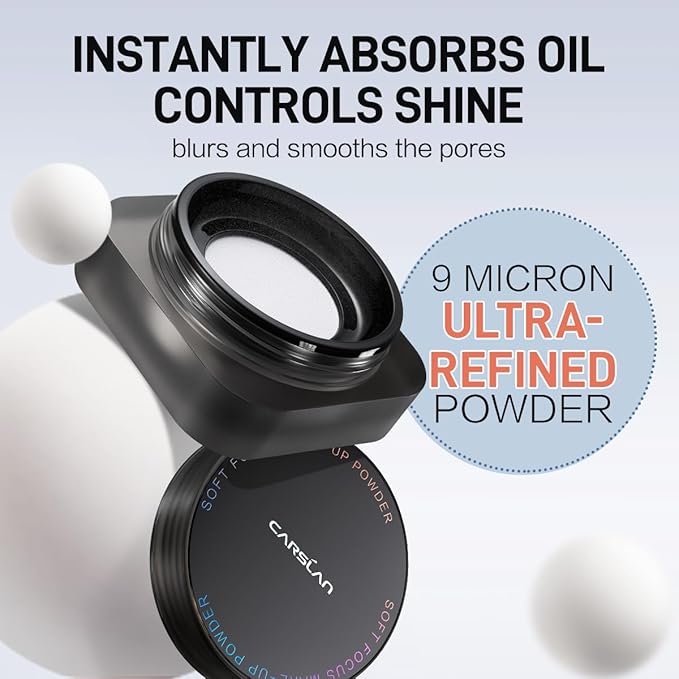 CARSLAN Soft Focus Loose Setting Powder, Waterproof, Matte, Oil Control, Shine Free, Talc-Free Face Powder Makeup, 24H Longwear Finishing Powder, 01 Translucent （Sample）