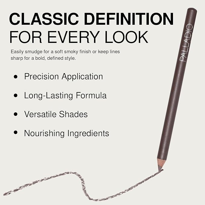 Palladio Wooden Eyeliner Pencil, Thin Pencil Shape, Easy Application, Firm yet Smooth Formula, Perfectly Outlined Eyes, Contour and Line, Long Lasting, Rich Pigment, Taupe