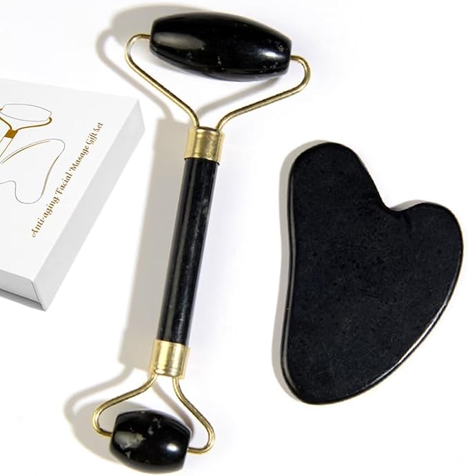 Natural Jade Roller & Gua Sha Set, Self Care Colorful Gift for Face Eye Neck Massager for Women Men, Jade Gua Sha Tool for Face for Skin Care, Improves Skin Tone-Beauty & Skincare (Green)