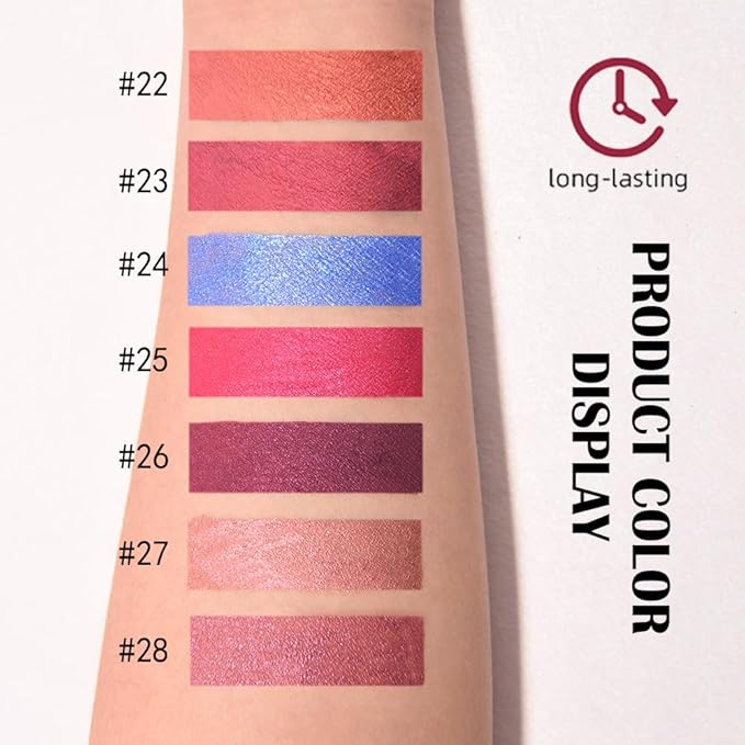 evpct Nude Gold Metallic Glitter Lip Liner and Lipstick Combo Lip Gloss Stain Set Makeup for Women Long Lasting Waterproof 24, Non Stick Cup Metal Shine Shiny Shimmer Iridescent Liquid Lipstick 27