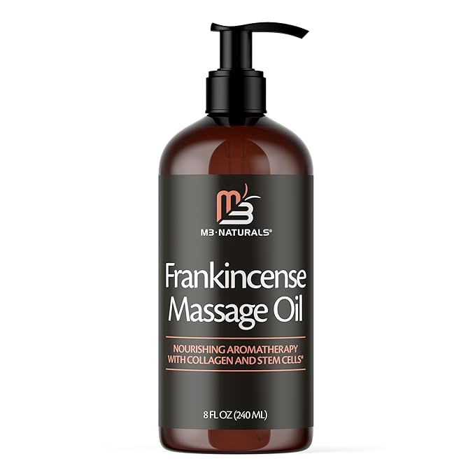 M3 Naturals Frankincense Essential Massage Oil for Scars, Stretch Marks & Fine lines, Firming, Hydrating, Smoothing & Calming Formula with Collagen, Stem Cells, Lavender & Grapefruit, 8 fl oz