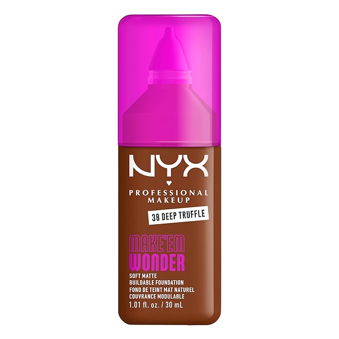NYX PROFESSIONAL MAKEUP Make 'Em Wonder Liquid Foundation, 24HR Foundation Makeup With A Soft Matte Finish, Buildable Full Coverage - 38 Deep Truffle
