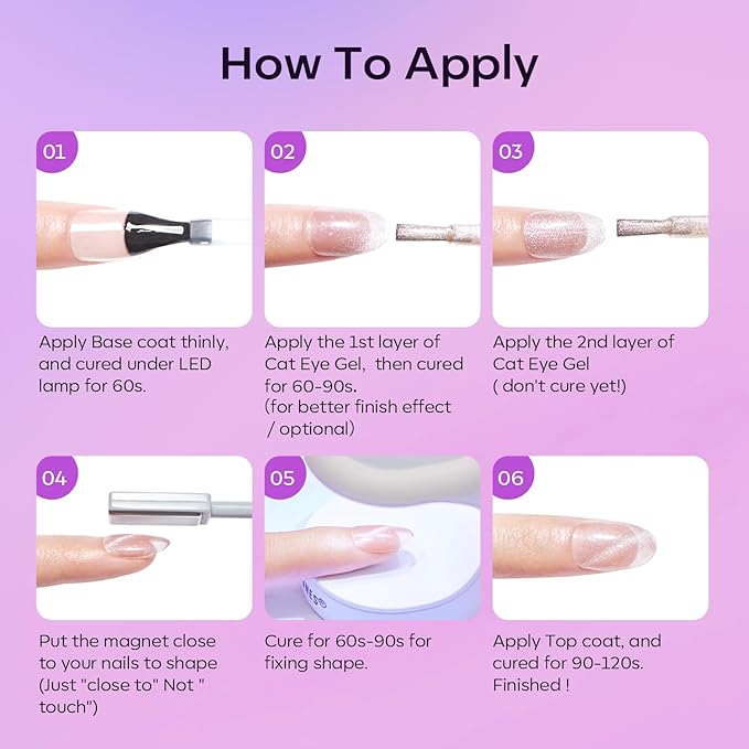 modelones Gel Nail Polish Set 6 Colors Purple Silver Cat Eye Gel Nail Polish Glitter Purple Chameleon Sparkle Silver Shade Shimmer Magnet Polish Soak Off Led Nail Art DIY Salon Gift For Women Girl