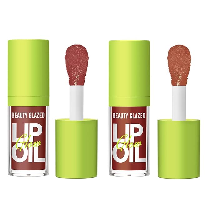 Beauty Glazed Big Brush Head Lip Oil, Ultra-Hydrating & Nourishing, Smooth Glossy Finish Lip Glow Oil, Shiny and Vegan Tinted Lip Gloss, Non-Sticky Formula (2, 107# HUGGING & 108# REBORN)