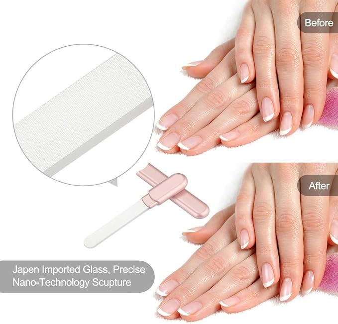 Premium Glass Nail File with Case, Crystal Diamond Salon Best Beauty Nail Buffer for Natural and Acrylic Nails Christmas Gift for Woman and Man,Light Purple