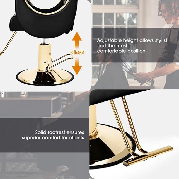 Artist hand Reclining Salon Chair Heavy Duty Barber Chair, Oversized Hydraulic Pump Hair Salon Chair 360 Degree Swivel for Hair Stylist, Beauty Spa Equipment Max Load 400 LBS, Black and Gold