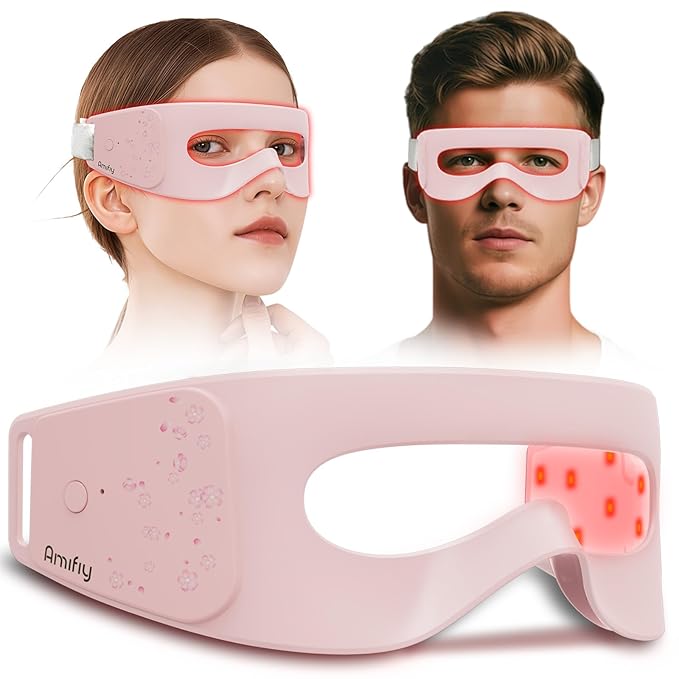 Red Light Therapy for Eyes, 3 Modes Around-Eyes Red Light Eye Mask, Eye Massager for Reducing Dark Circles and Puffiness, Smoothing Fine Lines for Men Women (Pink)