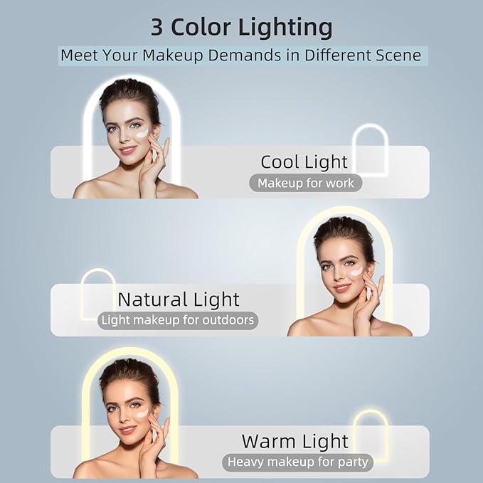 FUNTOUCH Rechargeable Travel Makeup Mirror with Lights,Portable Lighted Compact Mirror with Small 10X Magnification,3 Color Lighting, Dimmable Touch Screen, Tabletop LED Folding Cosmetic Vanity Mirror