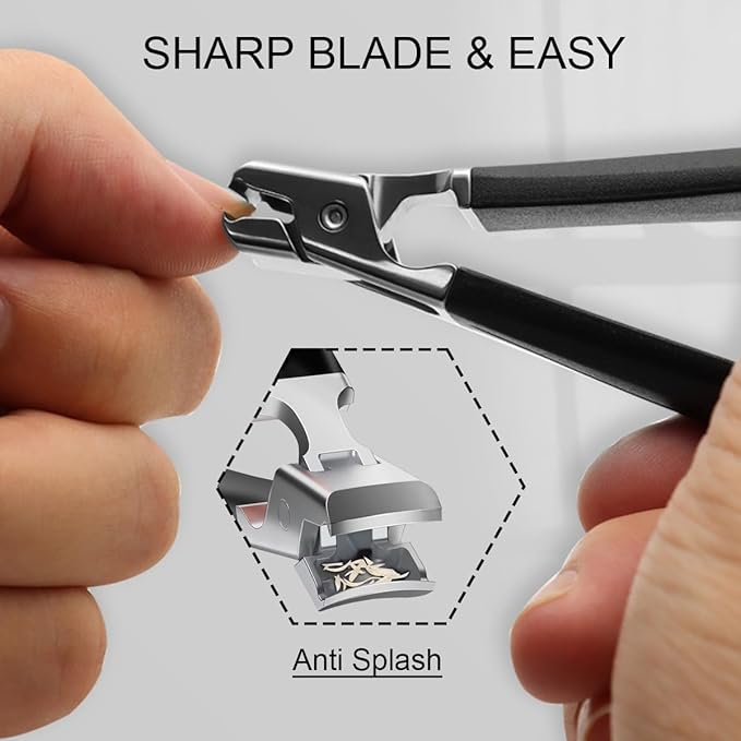 Nail Clippers for Seniors, Wide Jaw Fingernail Clippers and Angled Head Toenail Clippers for Thick Nail, Professional German Nail Clippers for Men, Women & Pregnant (Black 2)