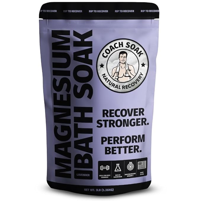 Coach Soak: Recovery Bath Soak - Fast-Absorbing Magnesium Flakes - Bath Salts with 21 Minerals & Essential Oils - Made in the USA with Dead Sea Salt, 3lbs (Calming Lavender)