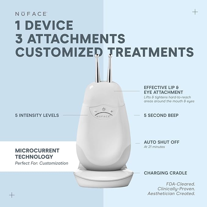 NuFACE Trinity FDA Cleared Microcurrent Facial Device + Effective Lip & Eye Attachment - Face Sculpting & Neck Tightening Device to Contour Cheeks, Brows & Mouth - with Hydrating Microcurrent Gel