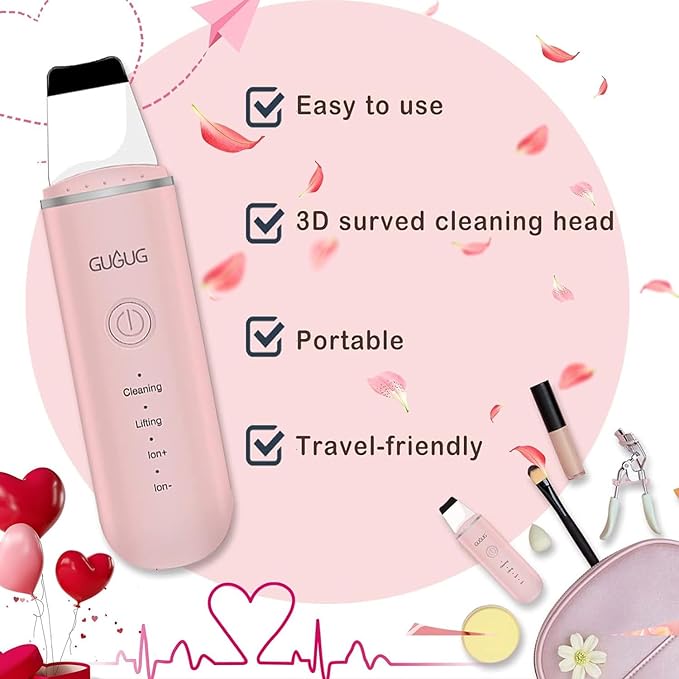 GUGUG Skin Scrubber Face Spatula Skin Spatula Pore Cleaner Blackhead Remover Tools for Facial Deep Cleansing-4 Modes, Pink