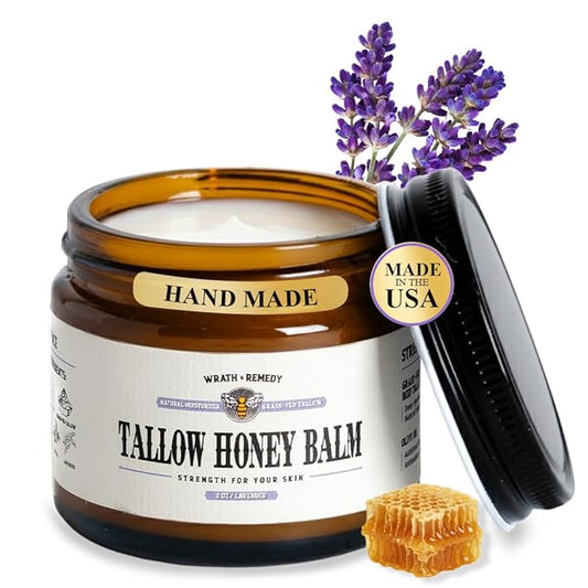 Organic Beef Tallow for Skin - 2OZ (Lavender, Concentrated) — Grass Fed Beef Tallow for face + Body — US-Made Tallow and Honey Balm Moisturizer for Dry & Sensitive Skin, Eczema, Rosacea(No Additives)