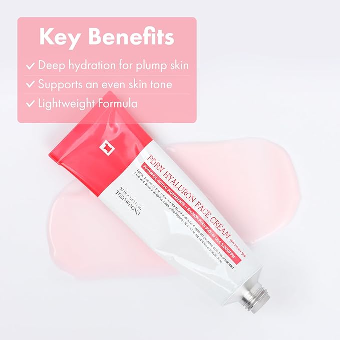 TOSOWOONG PDRN Hyaluron Face Cream, 5,000ppm Salmon DNA, Niacinamide, Hyaluronic Acid and Panthenol Moisturizer for Hydrating & Firming, Uneven Skin Tone Care, Korean Skincare, 50ml / 1.69 fl. oz.