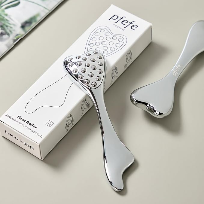 pfefe Stainless Steel Gua Sha & Face Roller, 3-in-1 Dolphin Facial Roller for Esthetician Supplies Women Gift, Skin Care Tool for Puffiness, Wrinkles, Dark Circles (1 Pc)