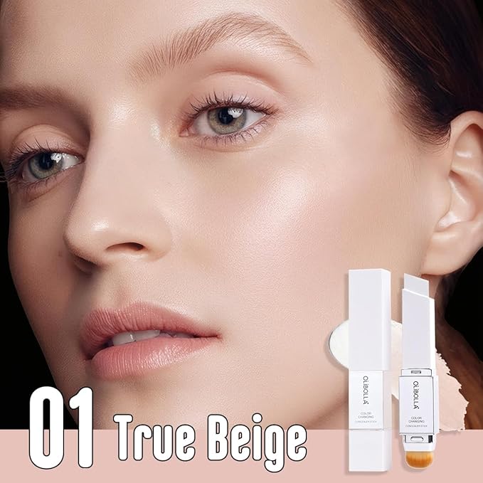 2 in 1 Color-Changing Foundation Stick, Weightless, Skin fit, Satin Glow Finish, Coverage Finish Base Makeup - Dual-Ended with Brush (01#True Beige)