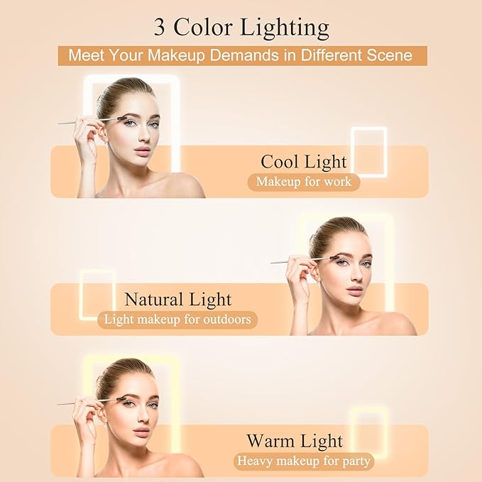 FUNTOUCH Rechargeable Travel Makeup Mirror with 72 Led Lights, Portable Lighted Makeup Mirror, 3 Color Lighting, Dimmable Touch Screen, Type C, Tabletop LED Folding Cosmetic Vanity Mirror