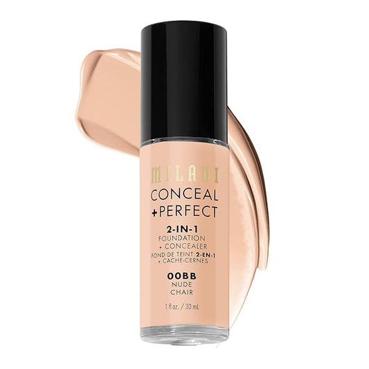 Milani Conceal + Perfect 2-in-1 Foundation + Concealer for a Flawless Complexion, Under Eye Corrector, Cover Redness and Imperfections, Waterproof and Sweatproof - Nude