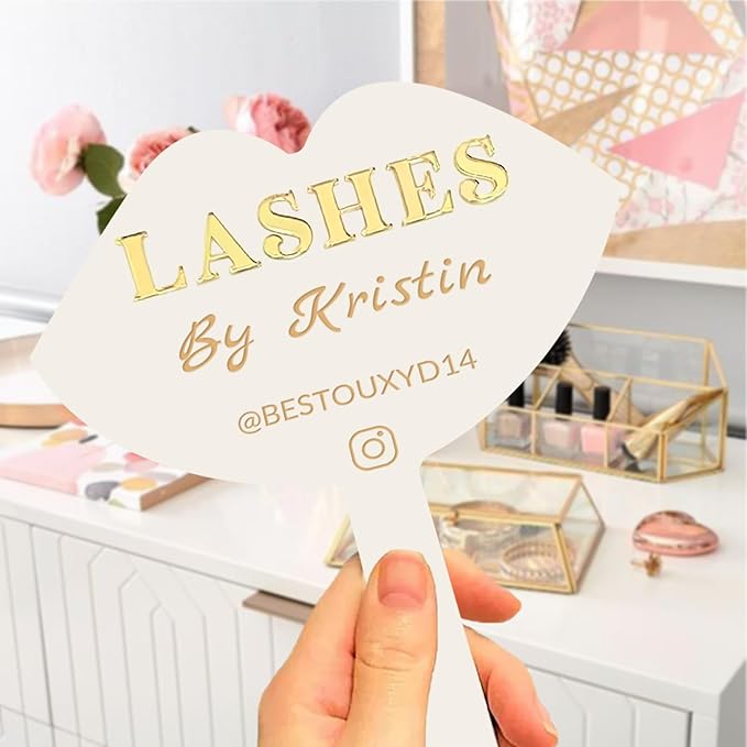 Personalized Lash Mirror Custom Eyelash Photo Prop Personalised Acrylic Handheld Lash Mirror with Name Gift for Beauty Girls Technician (Color06)