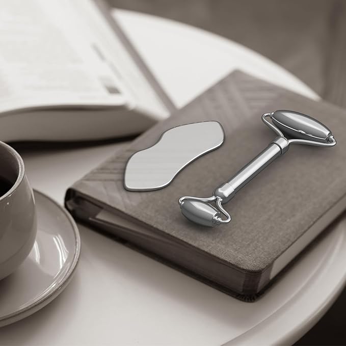 Stainless Steel Gua Sha & Face Rollers - Metal Roller for Eyes & Neck, Anti-Aging Facial Massage Tools, Gua Sha Facial Tool Kit (JGS-1)