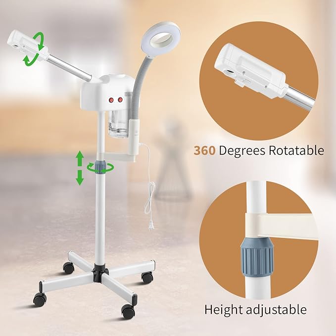Winado 2 in 1 Facial Steamer with 5X Magnification Light, Deep Cleaning for Personal Skin Care, Beautician Steamer Professional Humidifier Facial Spa Mist Steam for Home & Beauty Salon, White