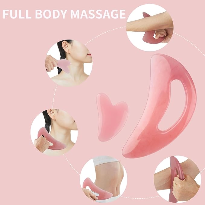 Body Gua Sha Tool Cellulite Guasha Tool for Body Large Body Massage Tools (Natural Resin) Lymphatic Drainage Tool Guasha Tool for Face，Back, Legs, Women's Body Shaping Tools (Pink)