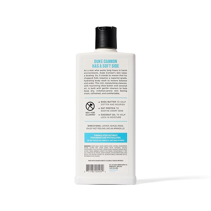 Duke Cannon Hydrating Body Wash - 18oz, Moisturizing Formula for Dry Skin, Refreshing Clean, Tough Yet Gentle, for Men, Soft Side Scent