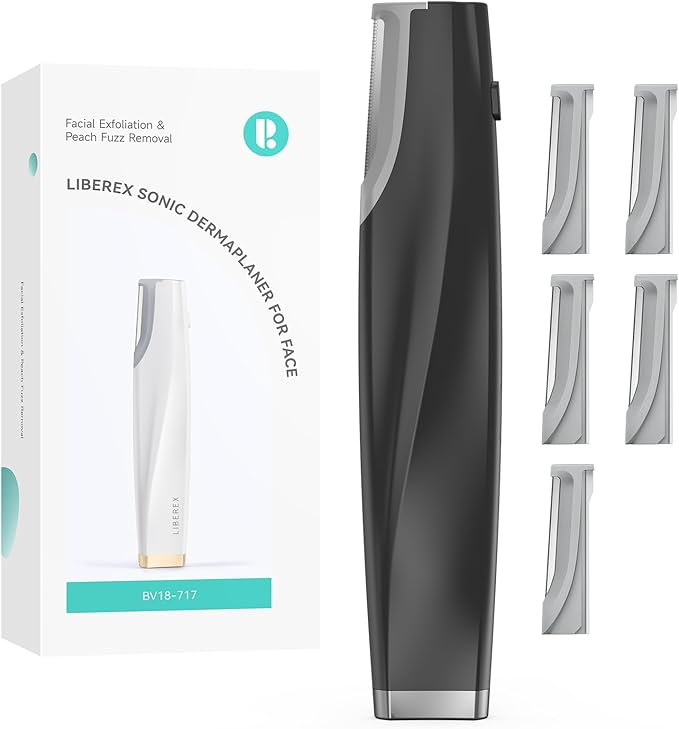 Sonic Dermaplaning Tool for Face - Rechargeable Dermaplane Razor with 6 Refill Dermablades, Facial Hair & Peach Fuzz Remover for Women (Black)