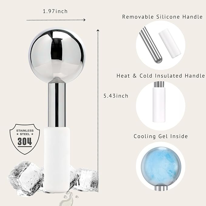 Ice Roller for Face Ice Globes Eye Massager Facial Roller Tools Stainless Steel Cryo Globes Long-Lasting Cold Therapy for Eyes, Hot Flashes, Body Skin Care for Puffiness, Wrinkles