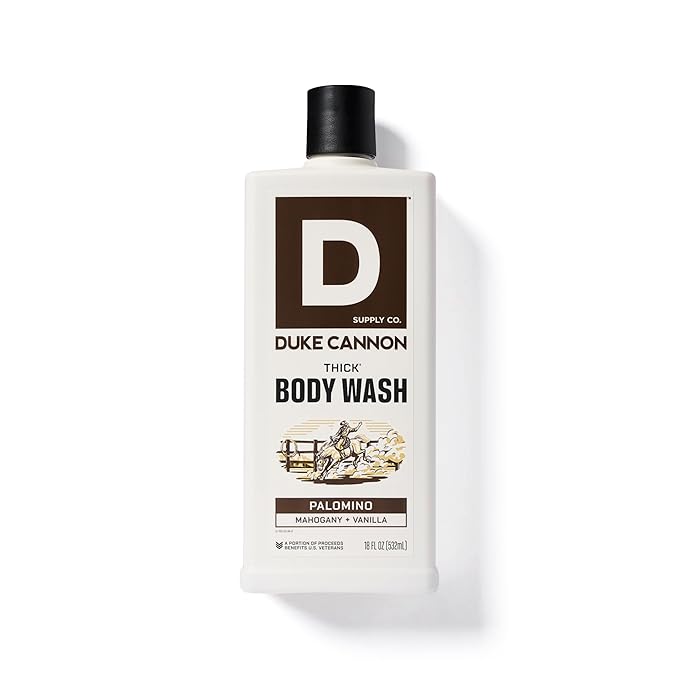 Duke Cannon Supply Co. Thick High Viscosity Body Wash – 3X Thicker, Cleansing Shower and Bath Gel, Mineral-Enriched for Men – Shower Gel – Men’s Body Scrub – Palomino (18 oz)