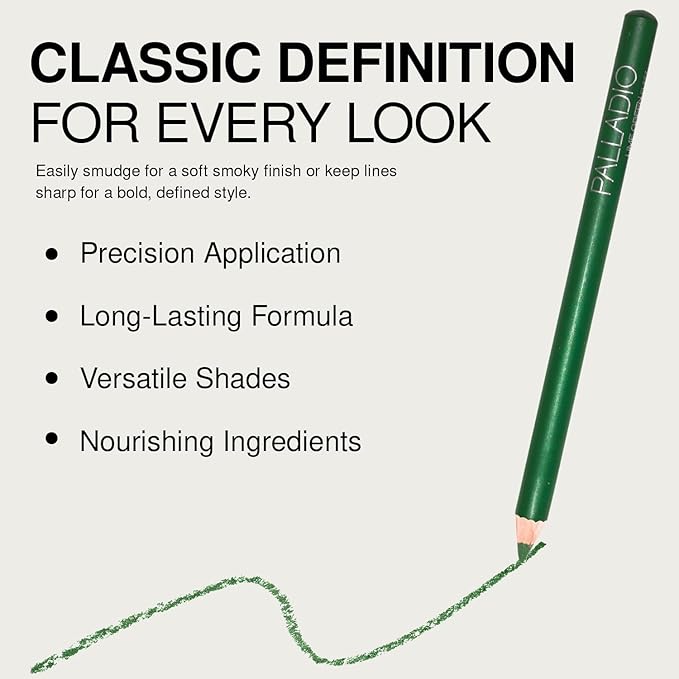 Palladio Wooden Eyeliner Pencil, Thin Pencil Shape, Easy Application, Firm yet Smooth Formula, Perfectly Outlined Eyes, Contour and Line, Long Lasting, Rich Pigment, Lime Green