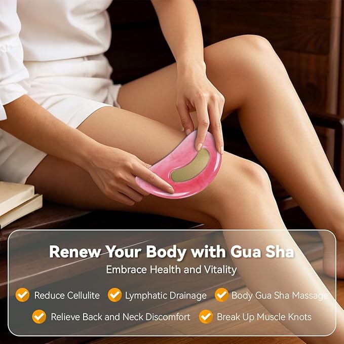 Body Gua Sha Tool Cellulite Guasha Tool for Body Body Massage Tools (Natural Resin) Lymphatic Drainage Tool Guasha Tool for Face，Back, Legs, Women's Body Shaping Tools (Pink)