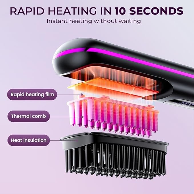 Go Brush Pro, 2026 Upgraded Cordless Hair Straightener Brush, Fast Heating Portable Hair Straightener Comb for Women Travel Essentials 3 Adjustable Temperature (Pink)