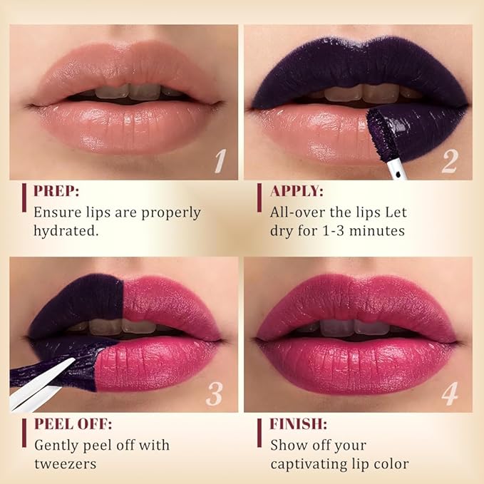 Kaely Plum Red Lip Stain Peel Off Masque, Long Lasting Waterproof Smudge Proof Lip Tint, Non-Transfer Semi Permanent Lipliner Tattoo with Tweezer, Matte Finish, Vegan & Cruelty-Free, 10