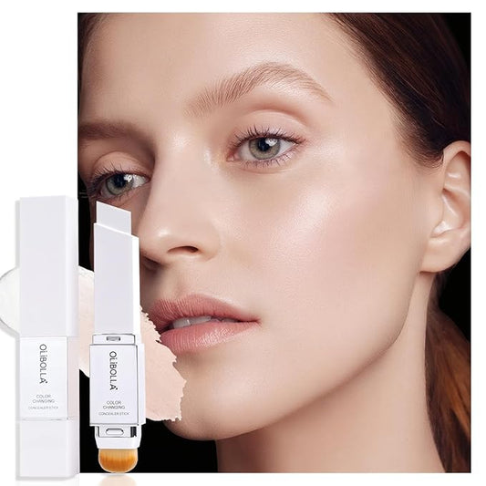 2 in 1 Color-Changing Foundation Stick, Weightless, Skin fit, Satin Glow Finish, Coverage Finish Base Makeup - Dual-Ended with Brush (01#True Beige)