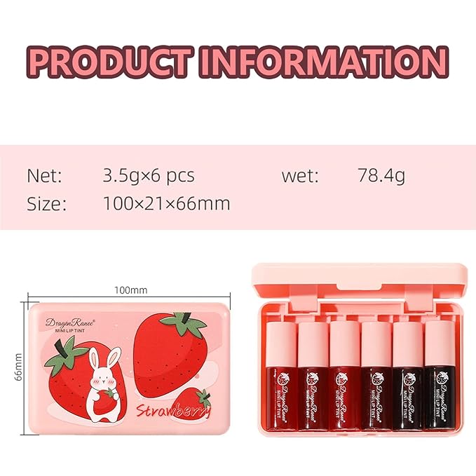 Eakroo 6 Colors Lip Tint Stain Mini Liquid Lipstick, Lip Gloss for Women, Lip Oil Stain, Lip Stain Long Lasting Waterproof, Lip Makeup, Korean Makeup, Cute Stuff, Non-Stick Cup, High Pigment