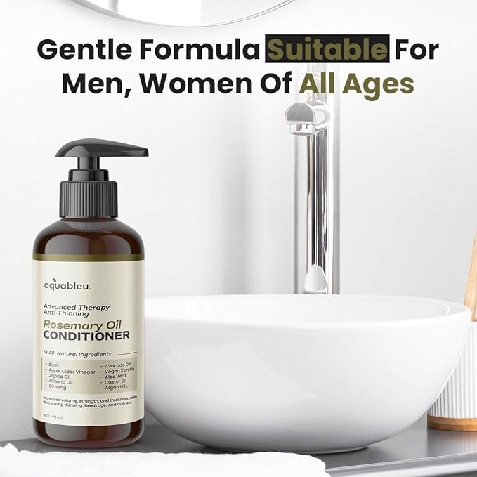 Aquableu Advanced Therapy Anti-Thinning Rosemary Oil Conditioner - Infused with 14 All-Natural Ingredients for Enhanced Volume, Strength, Thickness, and Nourishment (16oz)