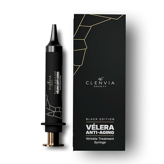 Vélera Anti-Aging Wrinkle Treatment Syringe – Black Edition by Clenvia Beauty – Advanced Line-Reduction & Skin-Firming Formula with Cucumber & Rhodiola – 10ml Precision Applicator