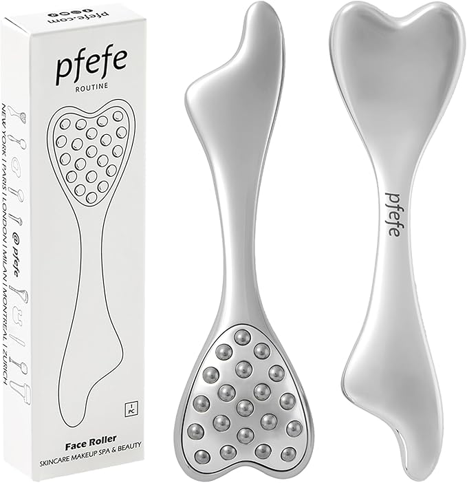 pfefe Stainless Steel Gua Sha & Face Roller, 3-in-1 Dolphin Facial Roller for Esthetician Supplies Women Gift, Skin Care Tool for Puffiness, Wrinkles, Dark Circles (1 Pc)
