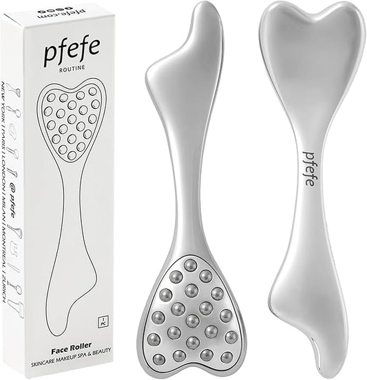pfefe Stainless Steel Gua Sha & Face Roller, 3-in-1 Dolphin Facial Roller for Esthetician Supplies Women Gift, Skin Care Tool for Puffiness, Wrinkles, Dark Circles (1 Pc)