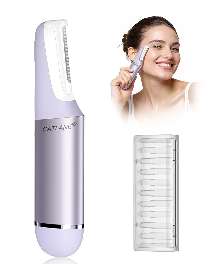 Dermaplane Razor for Women Face, Dermaplaning Tool for Face, Sonic Smooth Exfoliation & Peach Fuzz-Hair Removal System with 10 Dermaplaning Blades, Twilight Purple