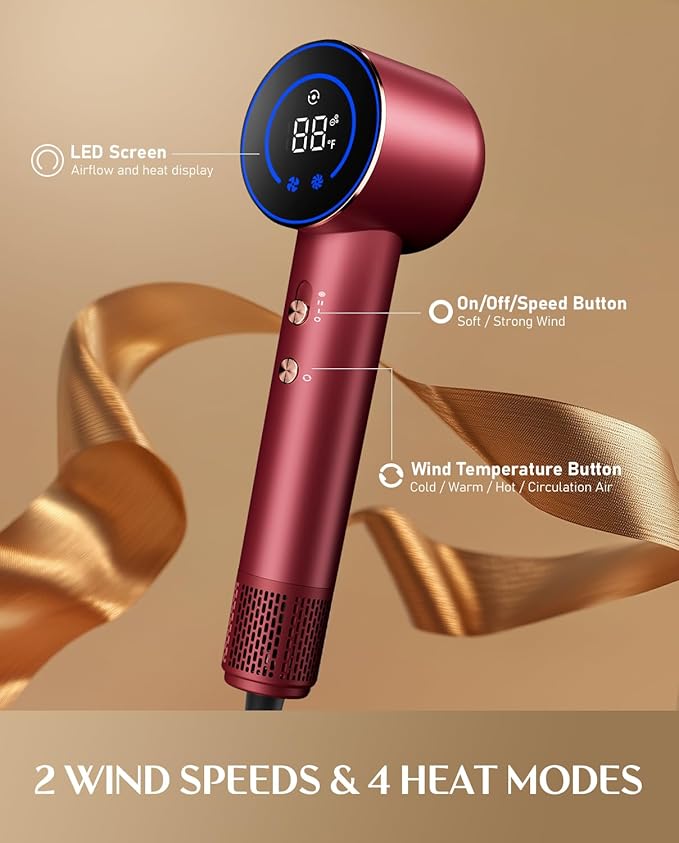 Fanttik Solo SonicDry H10 APEX 80% Faster Drying with 110,000 RPM Brushless Motor Hair Dryer, 56dB Low-Noise, 0.74lb Ultra-Light Blow Dryer, Ionic Tech for Travel, Home, Salon - Red