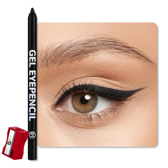 Black Matte Gel Eyeliner Pencil, Multi-Use Waterline Eyeliner with Sharpener, Sharpenable Eye Liner Waterproof Smudge Proof, High Pigmented Eye Makeup Liners, Vegan & Cruelty-Free 01