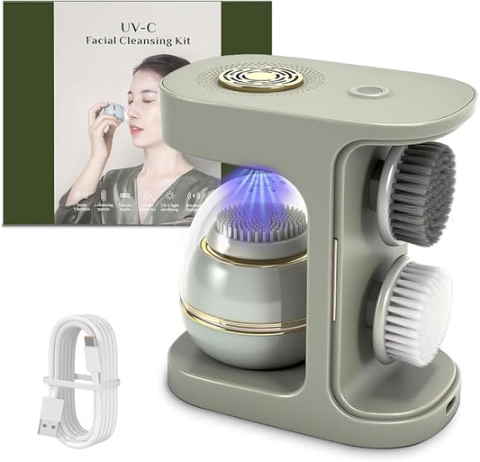 Electric Facial Cleansing Brush,Waterproof Facial Massage Brush,Sonic Face Scrubber with UV-C Disinfection,3 Sonic Cleansing Modes & 3 Brush Heads,For Exfoliating and Massaging,Rechargeable Face Brush