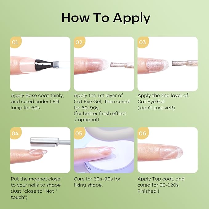 modelones Gel Nail Polish Set, 6 Colors Fall Winter Green Gold Yellow Sparkle Reflective Glitter Gel Polish Dark Green 9D Cat Eye Nail polish with Magnet Soak Off LED Nail Art Kit DIY Gift