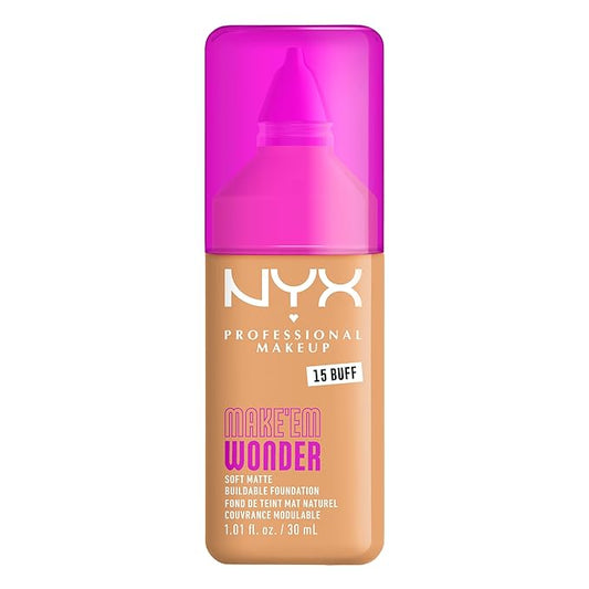 NYX PROFESSIONAL MAKEUP Make 'Em Wonder Liquid Foundation, 24HR Foundation Makeup With A Soft Matte Finish, Buildable Full Coverage - 15 Buff