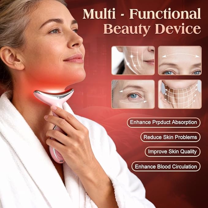 Face and Neck Massager Tool with Heat & 3 Light Therapies, Smart Vibration, Red-Light-Therapy and EMS Modes, Gua Sha Facial Tools for Face and Neck Skin Care and TMJ Relief